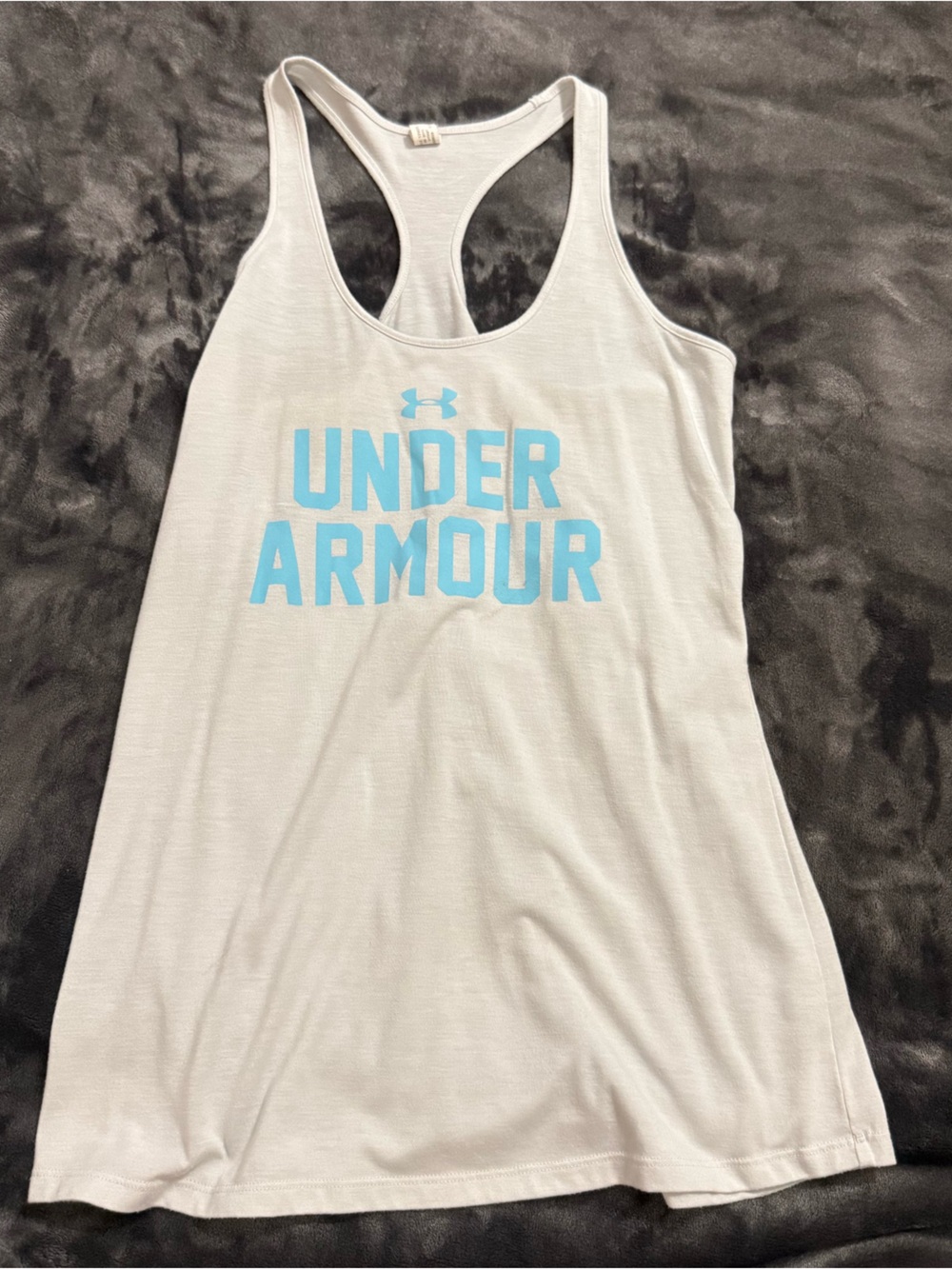 Under Armour White Racerback Tank with Light Blue Logo
